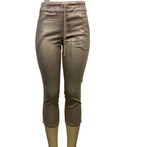 Flog Womens Beige Metallic Houndstooth Capri Pants Stretch Drawstring Sz 29